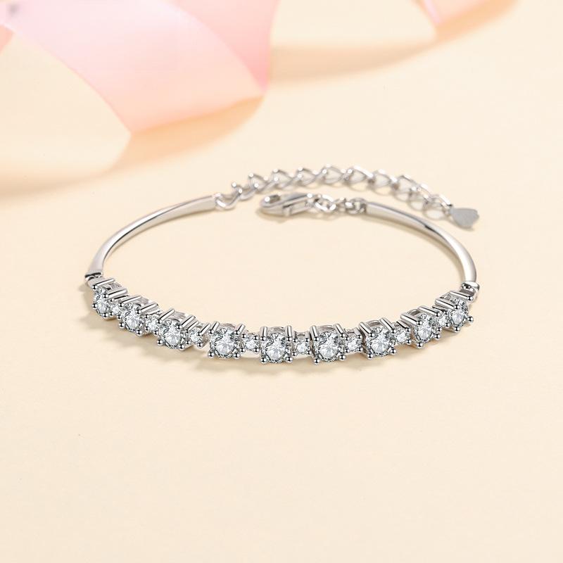 Sterling Silver Bracelet with 2.7 Carat D Color Moissanite and 7A Zircon Geometric Design for Women