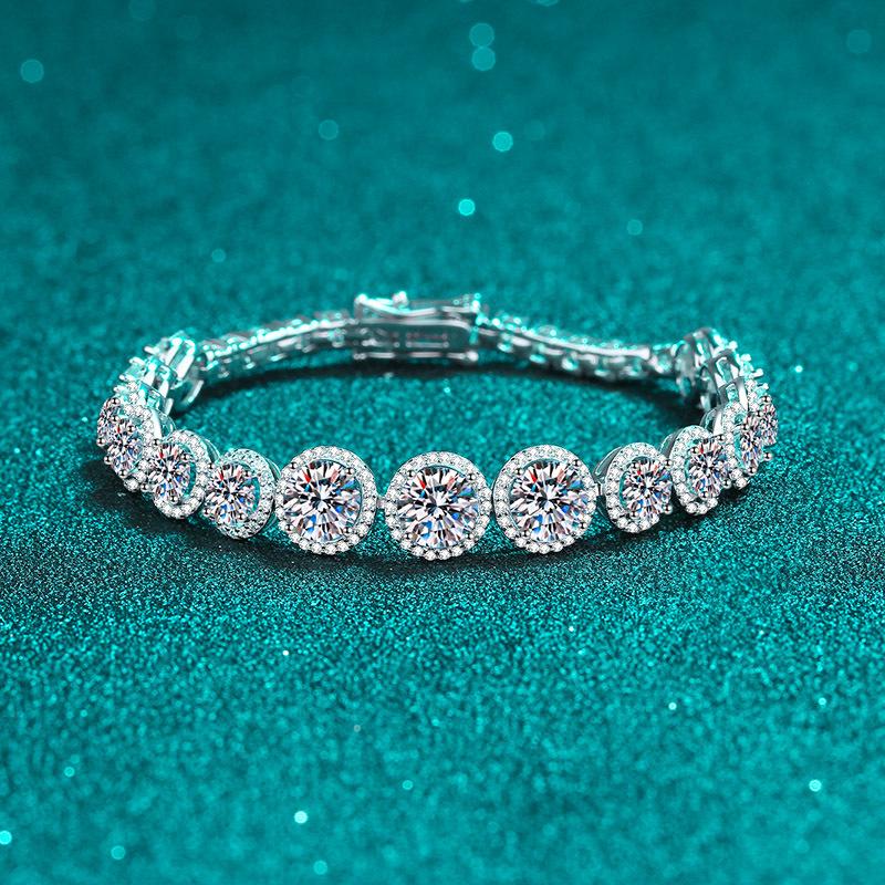 925 Sterling Silver Bracelet with Moissanite Accents and Platinum Plating in Geometric Design