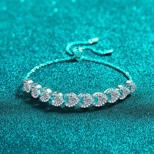 Bracelet with Adjustable 925 Sterling Silver Plated PT950 Gold Stretch Band Featuring 1 Carat Moissanite Accents
