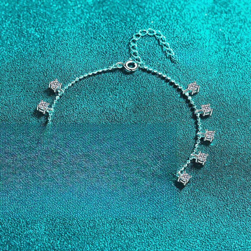 Sterling Silver Moissanite Bracelet with PT950 Gold Plating and Elegant Fringe Design for Daily Wear