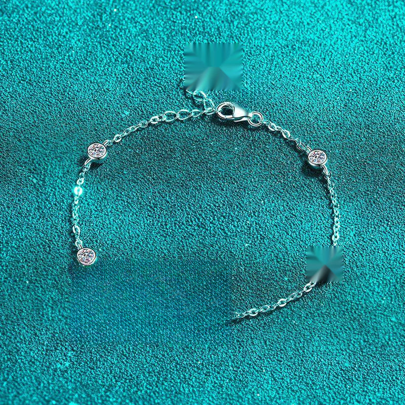 Bracelet Featuring 925 Sterling Silver Plated with PT950 and 0.5 Carat Moissanite Bubbles in a Minimalist Design