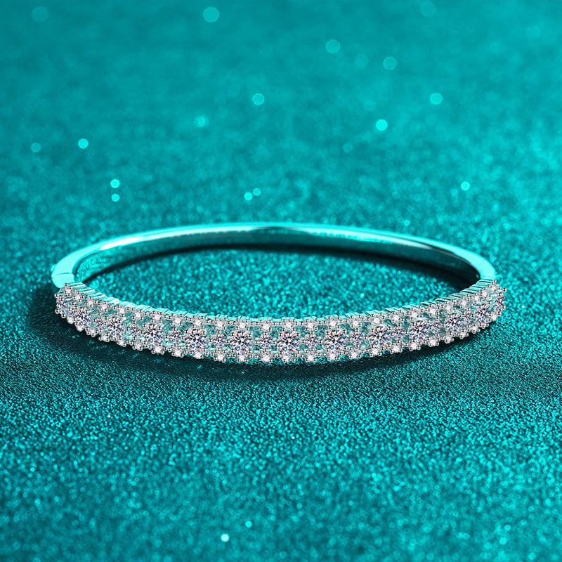 Bracelet with 2.1 Carat Full-Cut Moissanite Stones in Platinum-Plated 925 Sterling Silver Featuring Floral and Geometric Designs