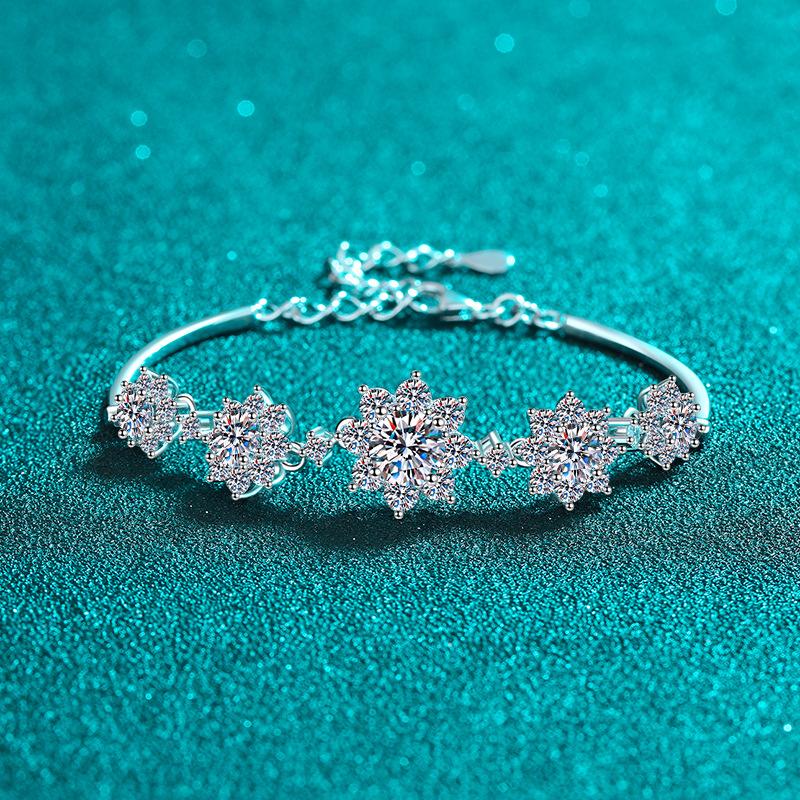 Snowflake Bracelet with 2.6 Carat Moissanite and 7A Zircon Stones in Sterling Silver for Women