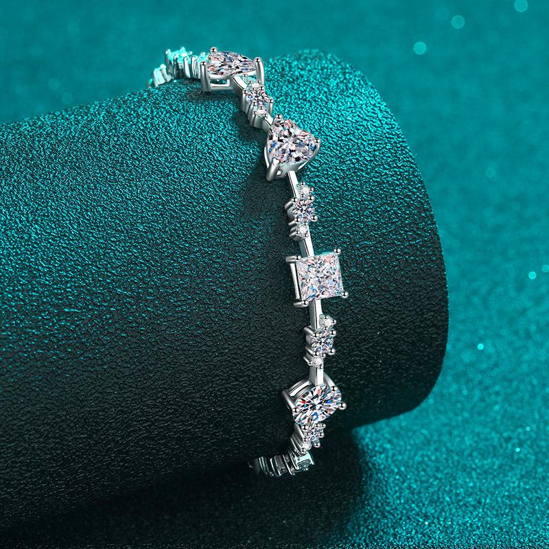 Women's Moissanite Geometric Bracelet in 925 Sterling Silver with Platinum Plating