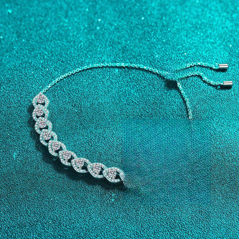 Bracelet with Adjustable 925 Sterling Silver Plated PT950 Gold Stretch Band Featuring 1 Carat Moissanite Accents