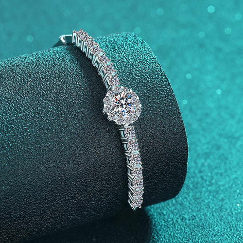 Bracelet with Handcrafted S925 Sterling Silver and 2.4 Carat Moissanite Round Row Diamonds in a Minimalist Starry Sky Design