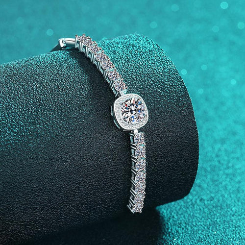 Bracelet with Round and Square Moissanite Stones in Handcrafted S925 Silver Setting Featuring Floral and Nature-Inspired Designs