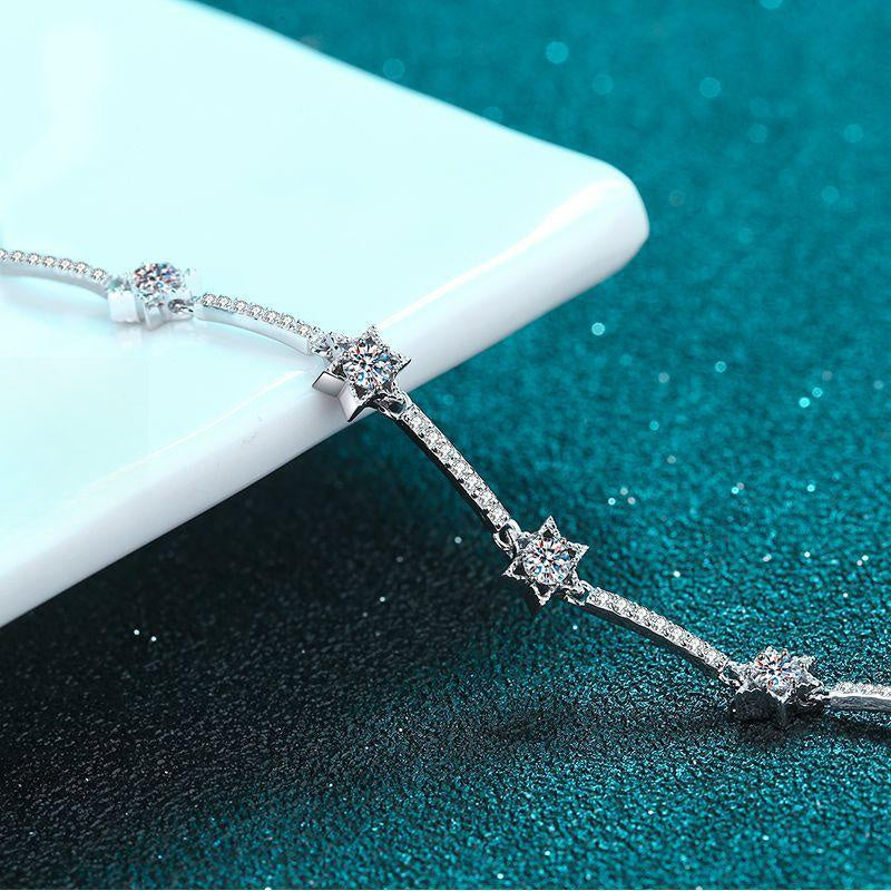 Women's 925 Silver Bracelet with Micro-Paved Hexagram Design Featuring 1 Carat Moissanite Stones