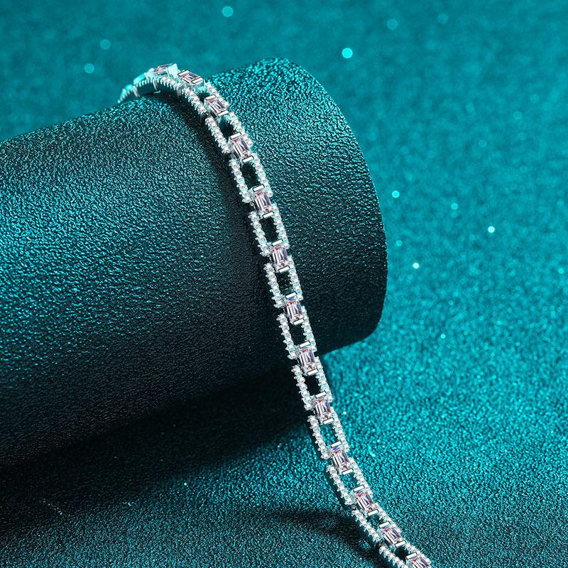Bracelet with 925 Sterling Silver Plated PT950 and Full Moissanite Cluster Setting in Three Size Options