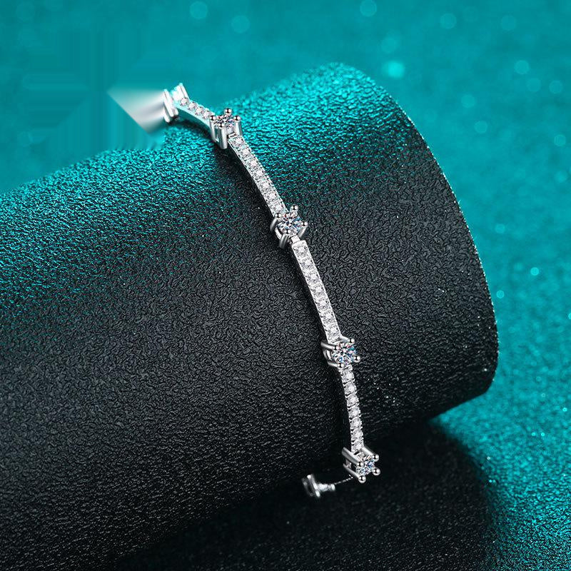 Women's S925 Sterling Silver Moissanite Bracelet with Cartoon and Leaf Motifs