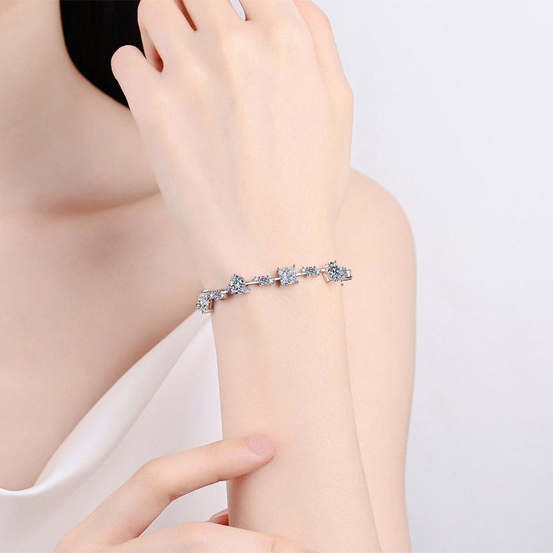 Women's Moissanite Geometric Bracelet in 925 Sterling Silver with Platinum Plating