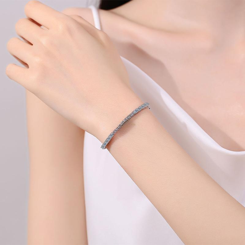 Women's S925 Sterling Silver Handcrafted Moissanite Bracelet with Emerald Cut and Radiant Cut Stones in Blue and White