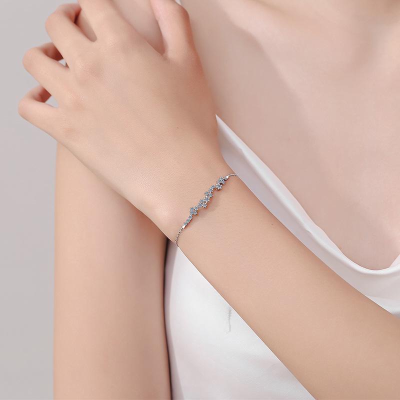 Sterling Silver Moissanite Floral Vine Bracelet with Adjustable Sliding Closure for Women