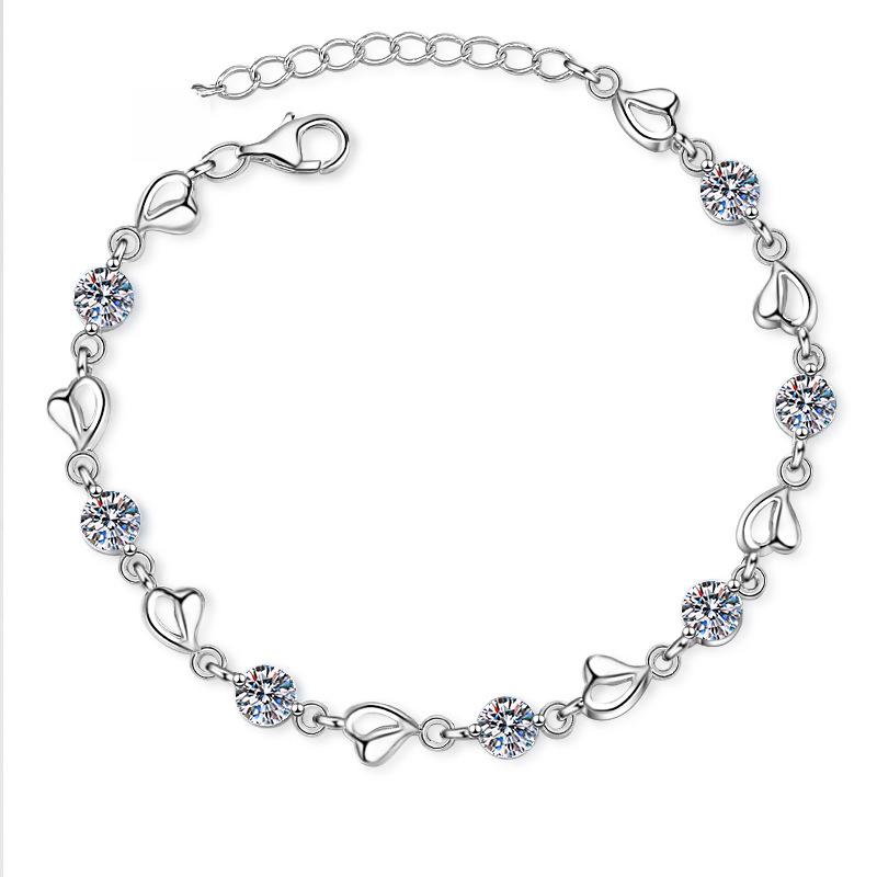 Sterling Silver Moissanite Heart Bracelet with 5mm Zircon Accents and Platinum Plating