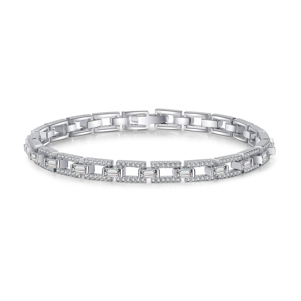 Bracelet with 925 Sterling Silver Plated PT950 and Full Moissanite Cluster Setting in Three Size Options