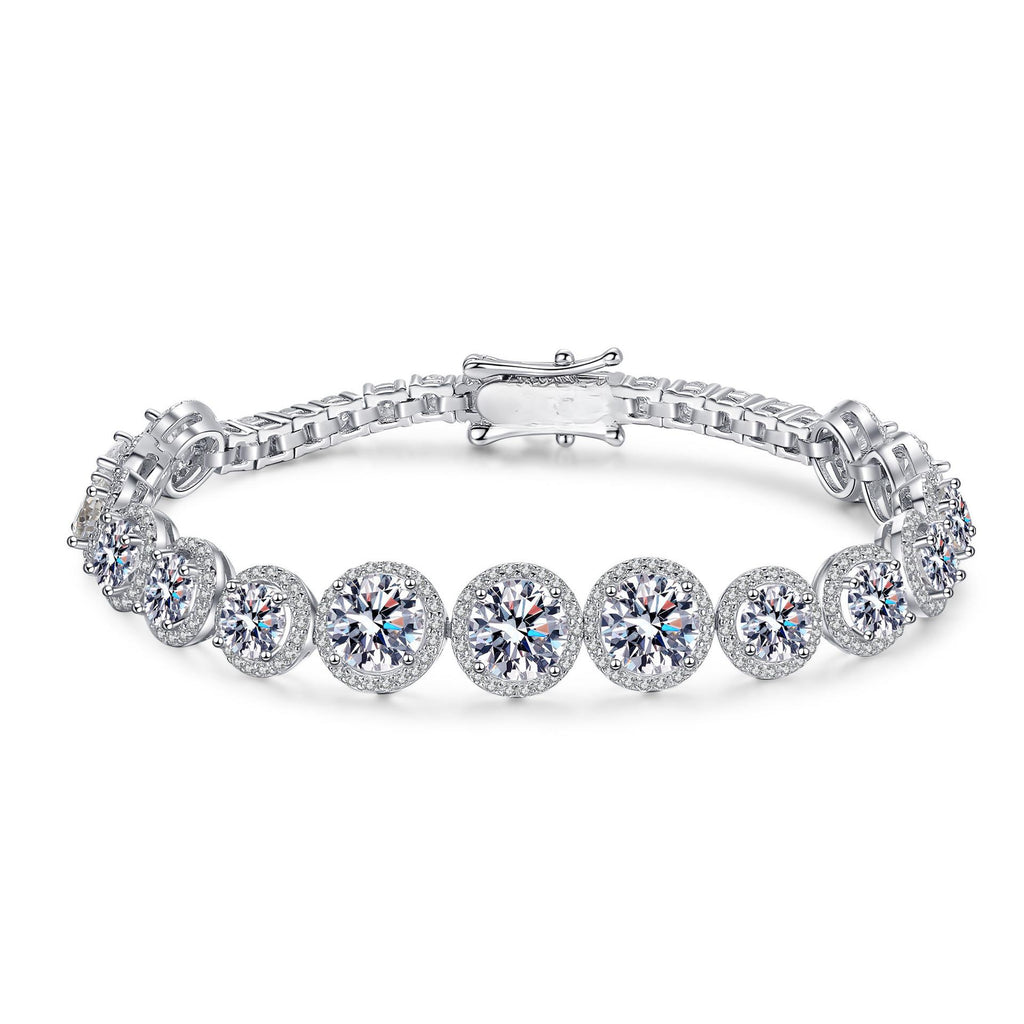 925 Sterling Silver Bracelet with Moissanite Accents and Platinum Plating in Geometric Design
