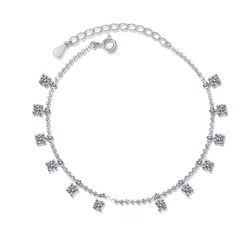 Sterling Silver Moissanite Bracelet with PT950 Gold Plating and Elegant Fringe Design for Daily Wear