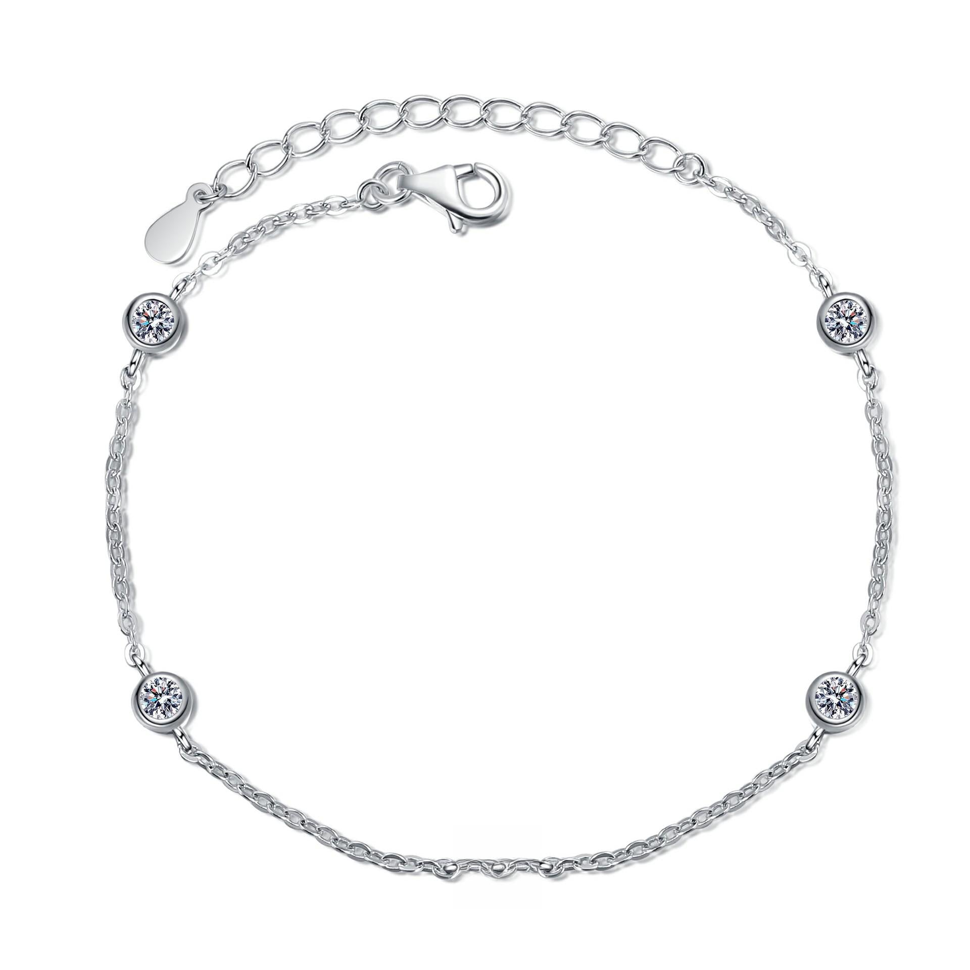 Bracelet Featuring 925 Sterling Silver Plated with PT950 and 0.5 Carat Moissanite Bubbles in a Minimalist Design