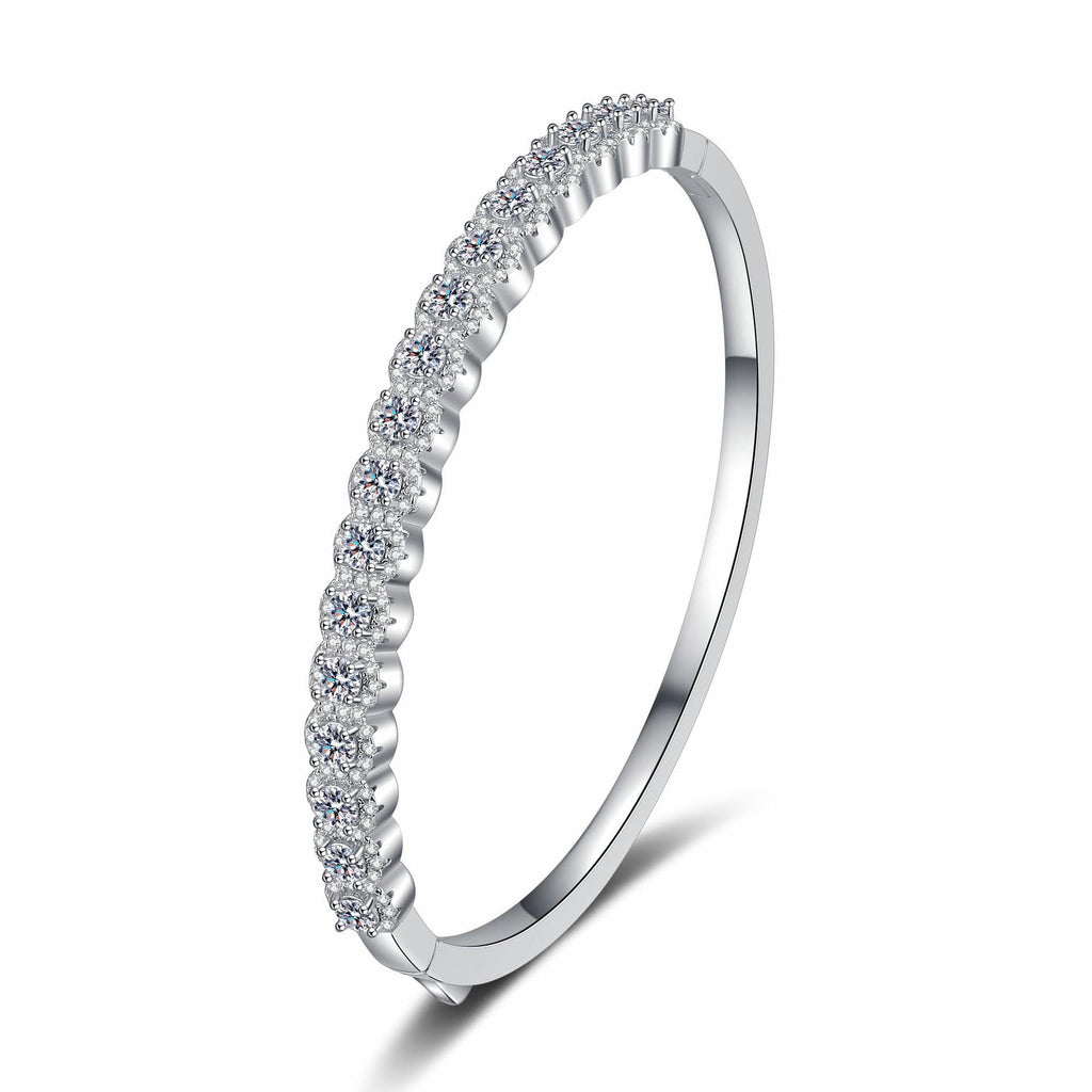 Bracelet with 2.48 Carat Full-Cut Moissanite Stars and Floral Motifs in Platinum-Plated 925 Sterling Silver