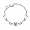 Sterling Silver Handcrafted Moissanite Bracelet with Heart-Shaped Accents and Blue Gemstones in Sweet Princess Style