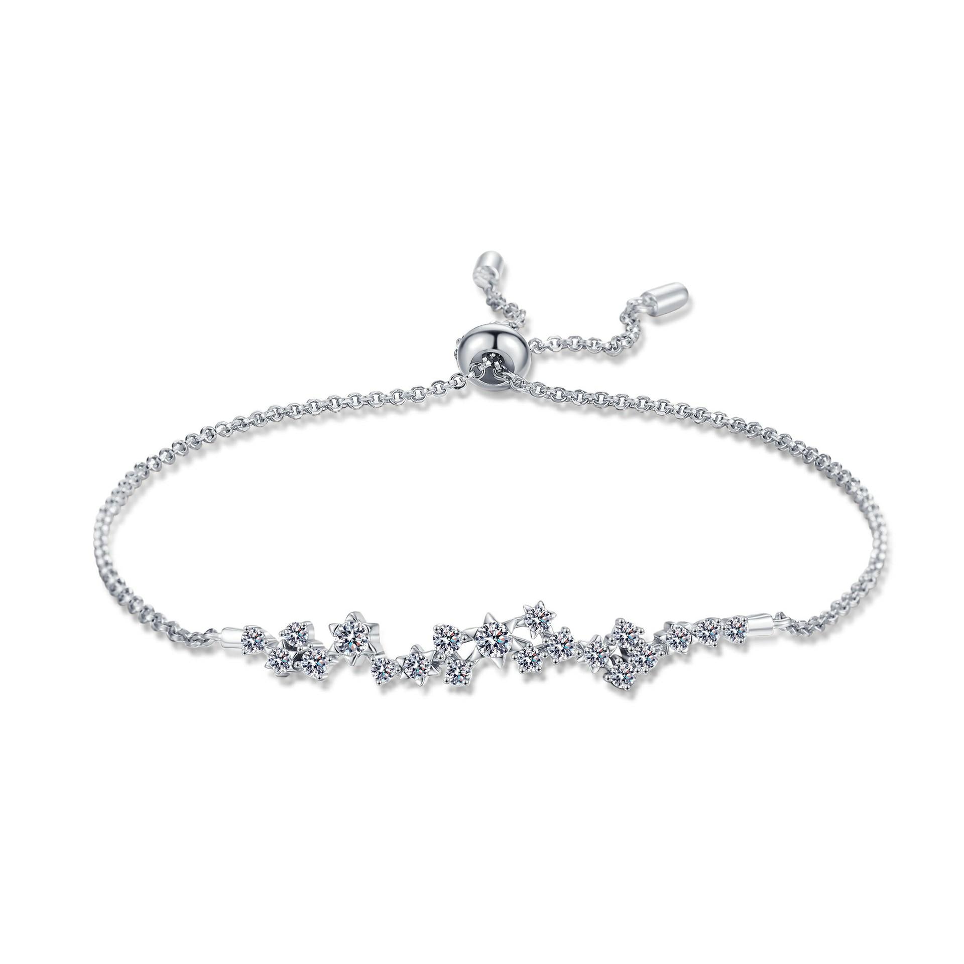 Sterling Silver Moissanite Floral Vine Bracelet with Adjustable Sliding Closure for Women