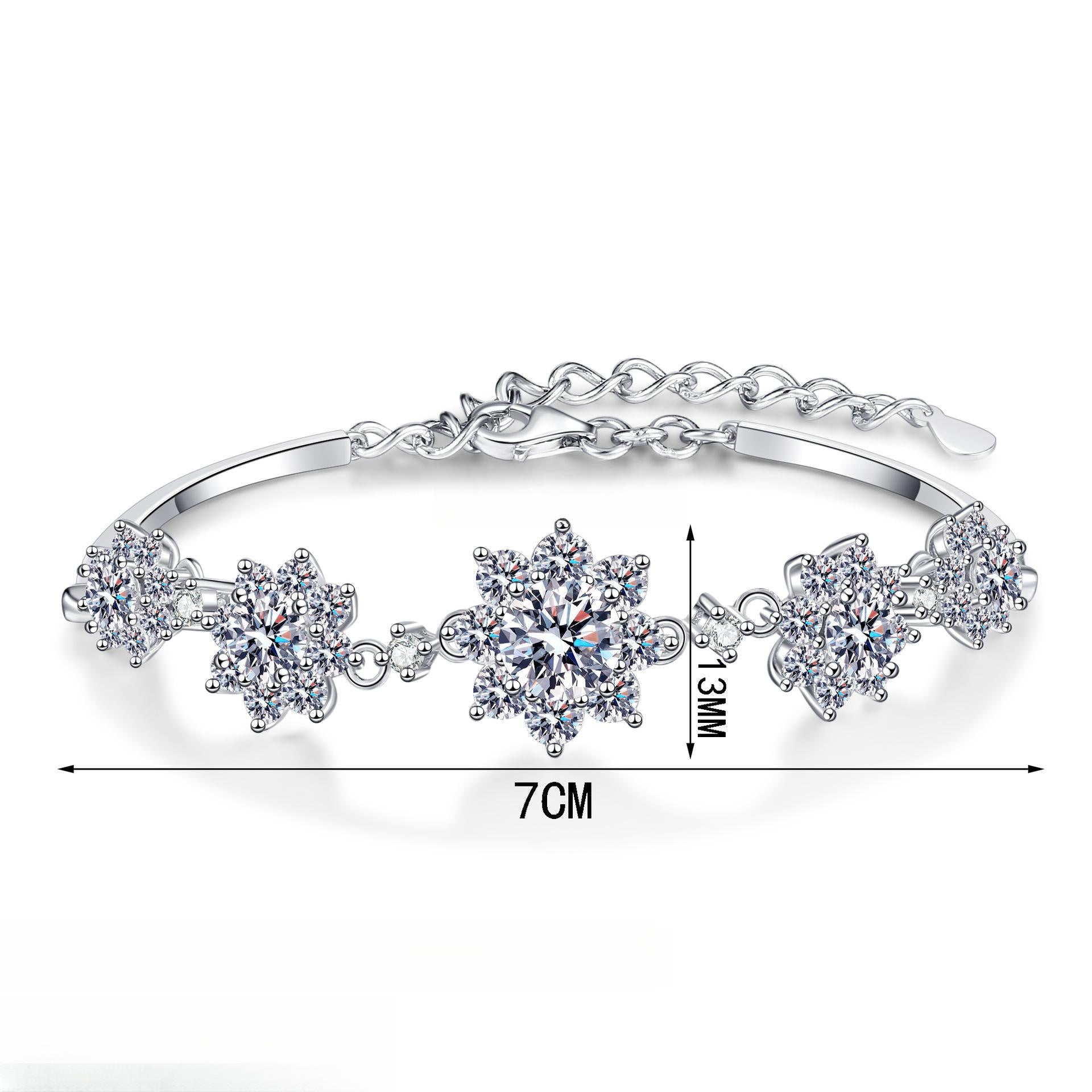 Snowflake Bracelet with 2.6 Carat Moissanite and 7A Zircon Stones in Sterling Silver for Women