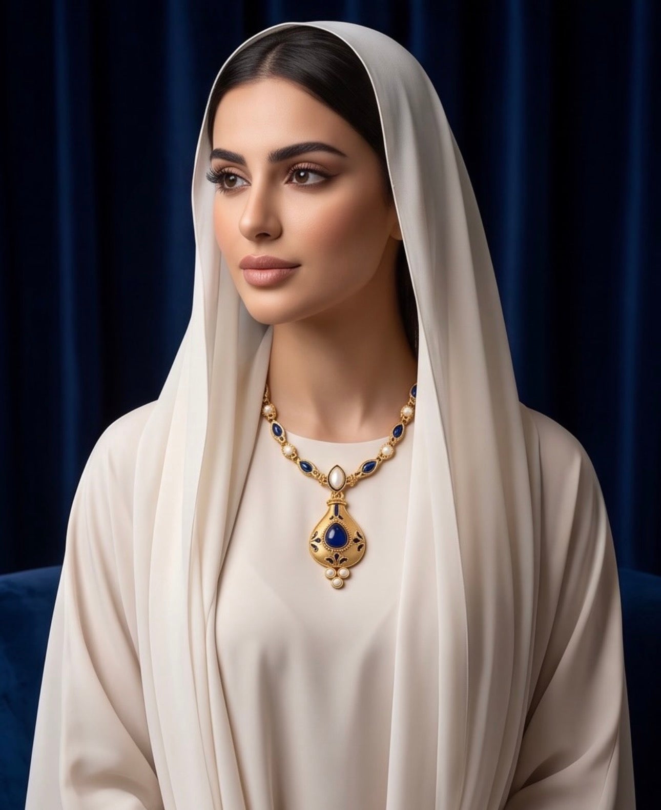Navy Blue Pearl-Inspired 21K Gold-Plated 925 Sterling Silver Necklace