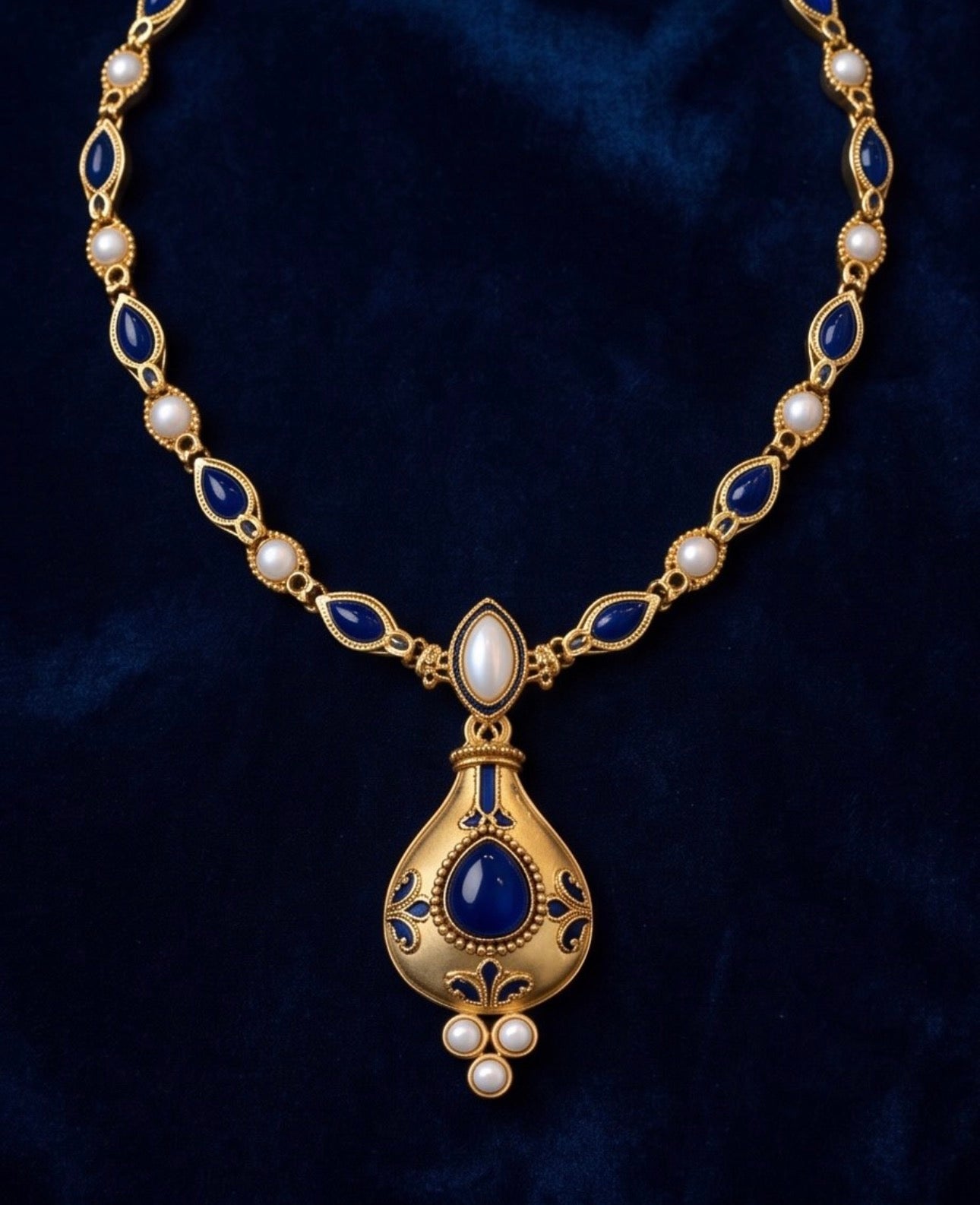 Navy Blue Pearl-Inspired 21K Gold-Plated 925 Sterling Silver Necklace