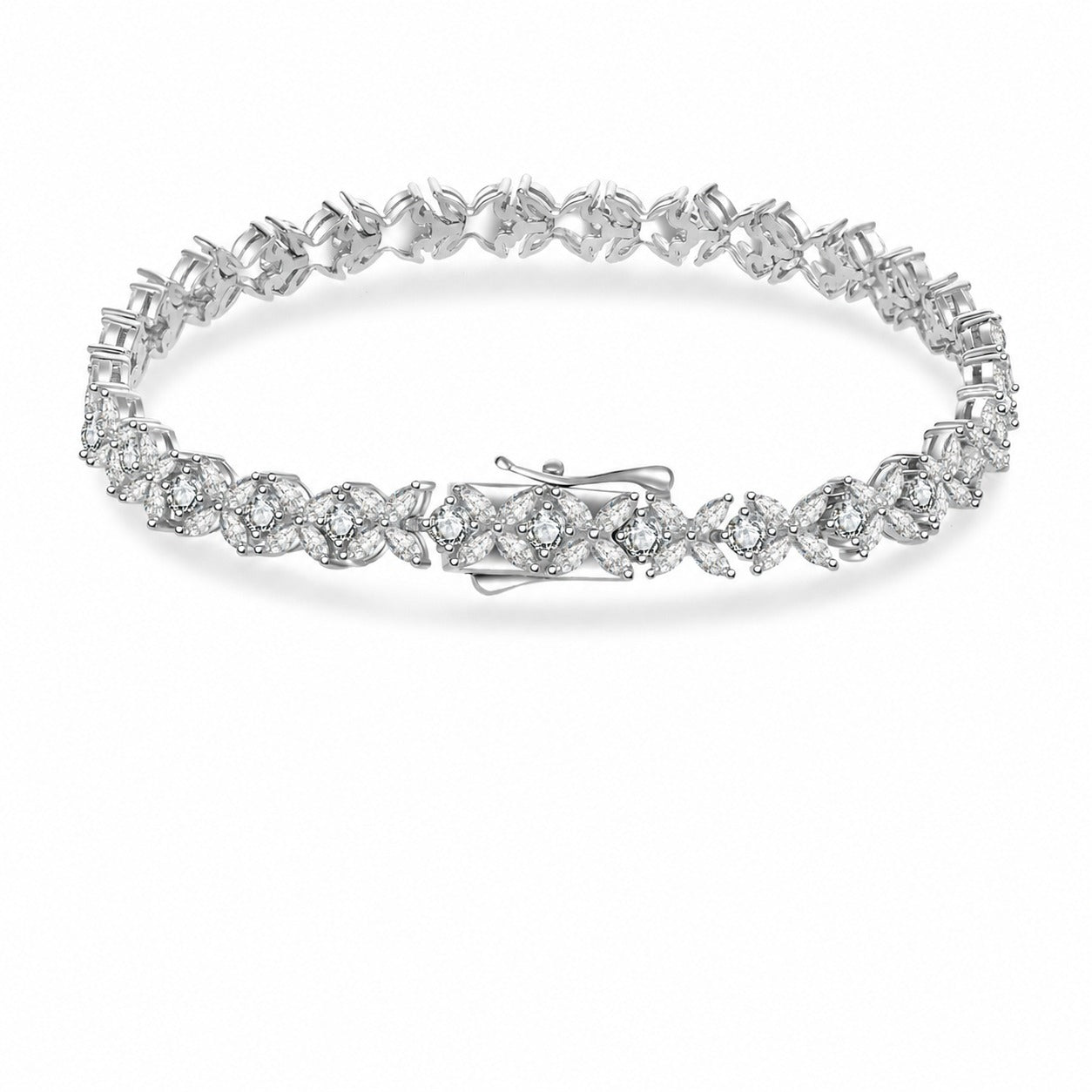 Mossanite Floral Pattern Full-Set 925 Sterling Silver Bracelet
