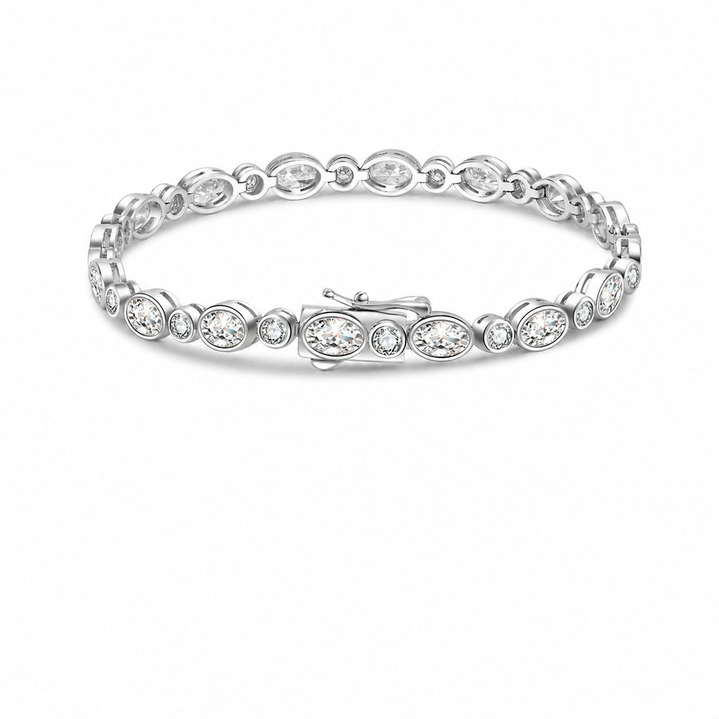 White D Color Moissanite Oval And Round Alternating Tennis Bracelet S925 Sterling Silver Fine Electroplated Elegant Fashion Chain Bracelet For Women Men Anniversary Gift Jewelry