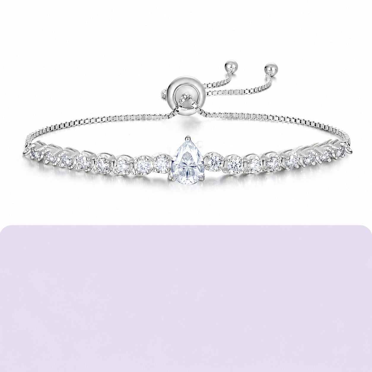White Moissanite Geometric Princess Cut Square Center Stone Tennis Bracelet  925 Sterling Silver Adjustable Slider Chain Bracelet