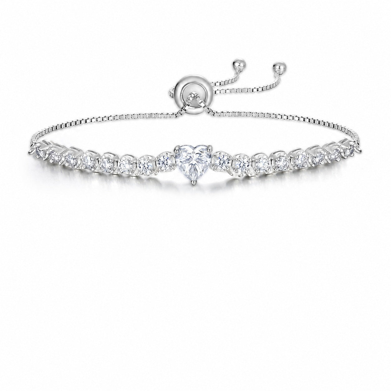 White Moissanite Geometric Princess Cut Square Center Stone Tennis Bracelet  925 Sterling Silver Adjustable Slider Chain Bracelet