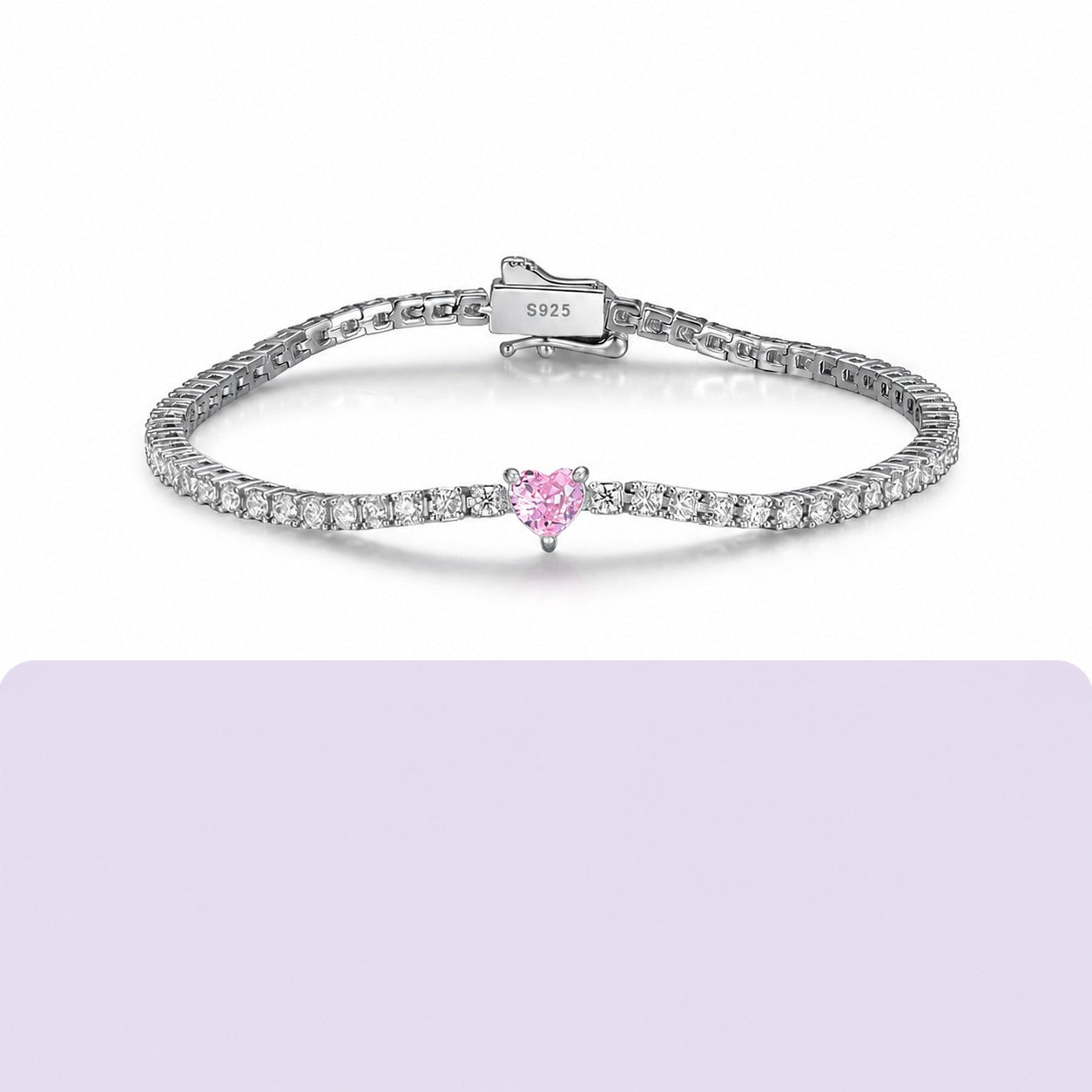 Mossanite Heart Shaped Centre Stone Design 925 Sterling Silver Bracelet