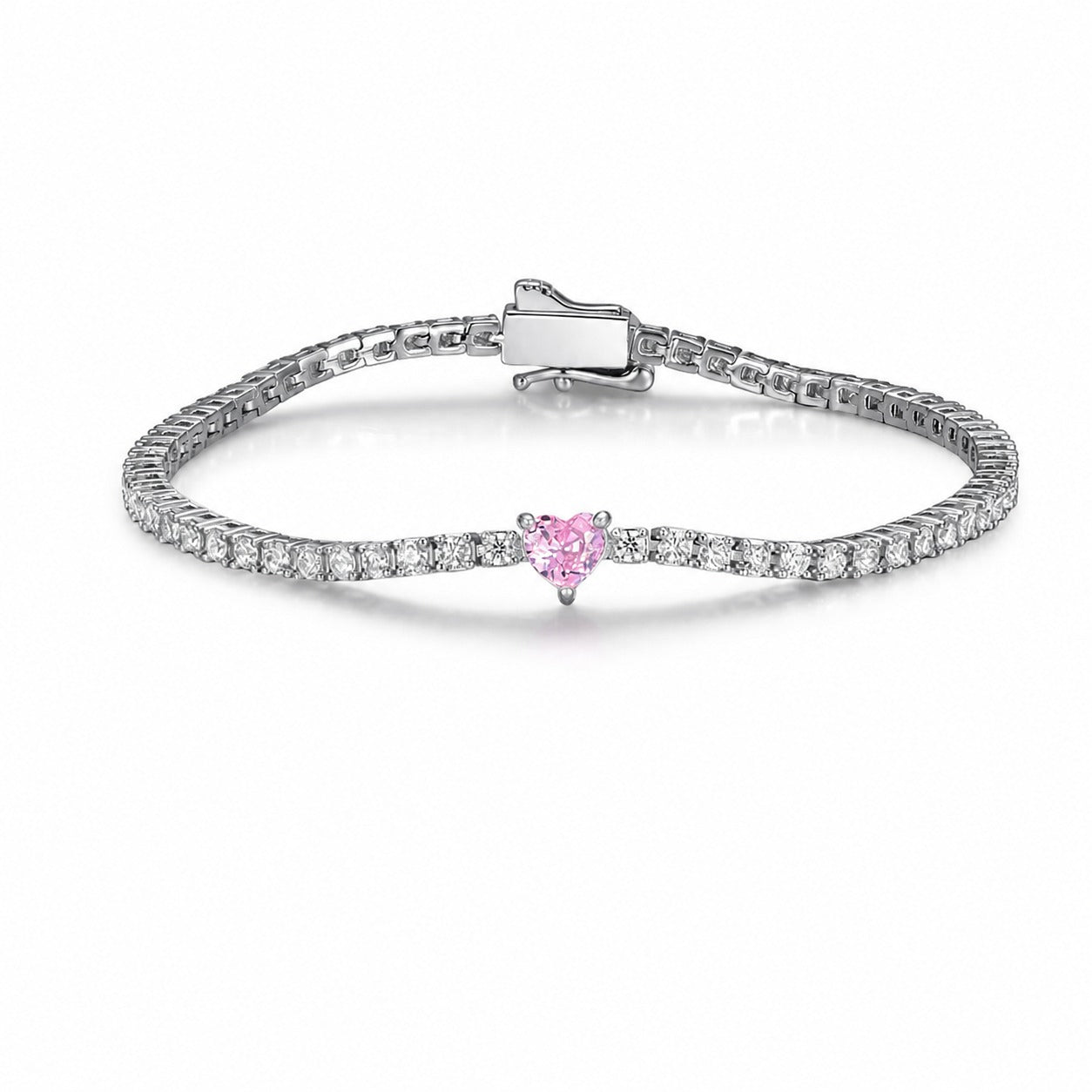 Mossanite Heart Shaped Centre Stone Design 925 Sterling Silver Bracelet