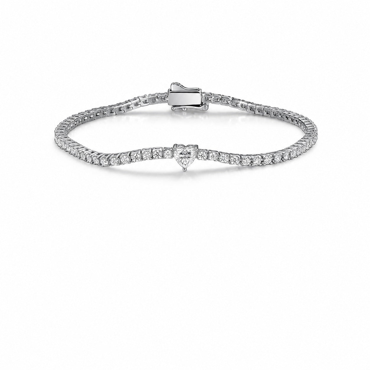 Mossanite Heart Shaped Centre Stone Design 925 Sterling Silver Bracelet
