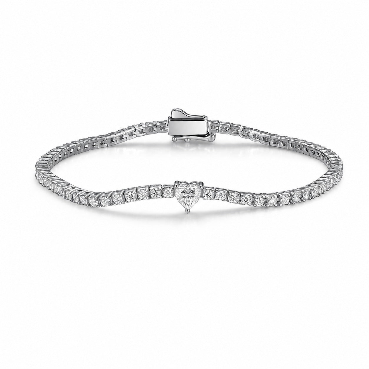 Mossanite Heart Shaped Centre Stone Design 925 Sterling Silver Bracelet
