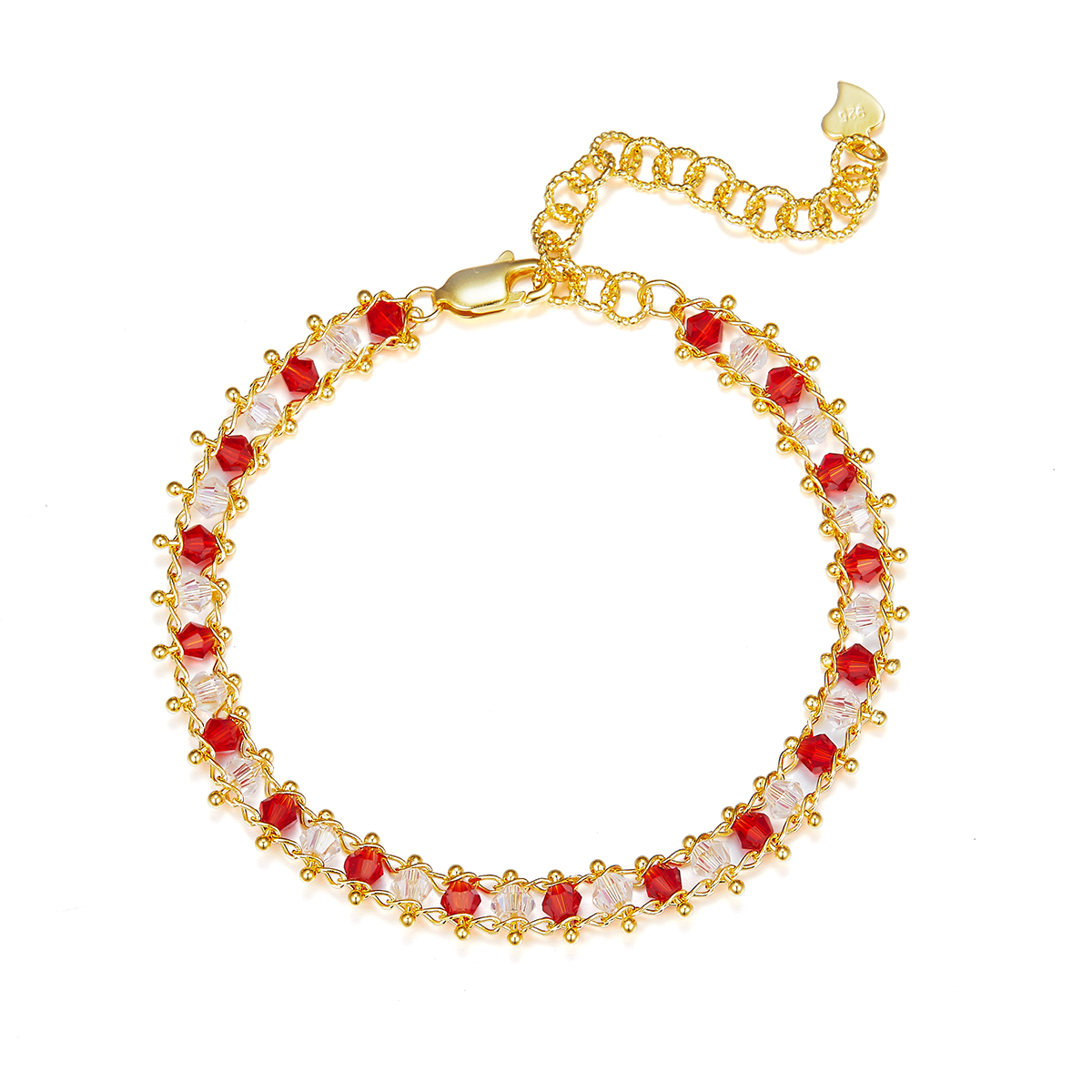 Bicolor Crystal Italian Woven Bracelet in 925 Sterling Silver