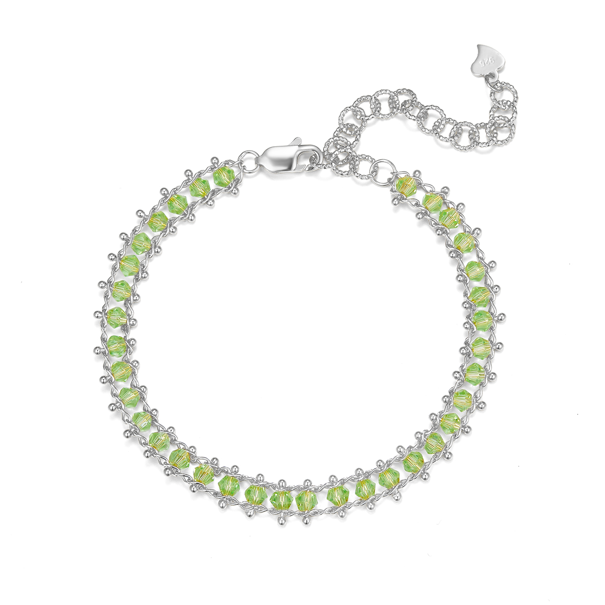 Bicolor Crystal Italian Woven Bracelet in 925 Sterling Silver