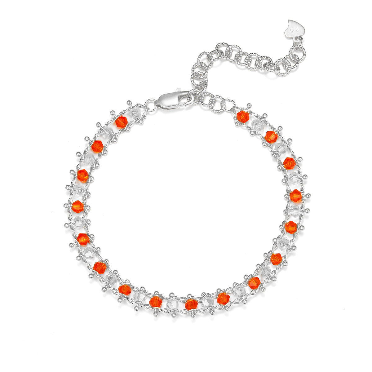 Bicolor Crystal Italian Woven Bracelet in 925 Sterling Silver