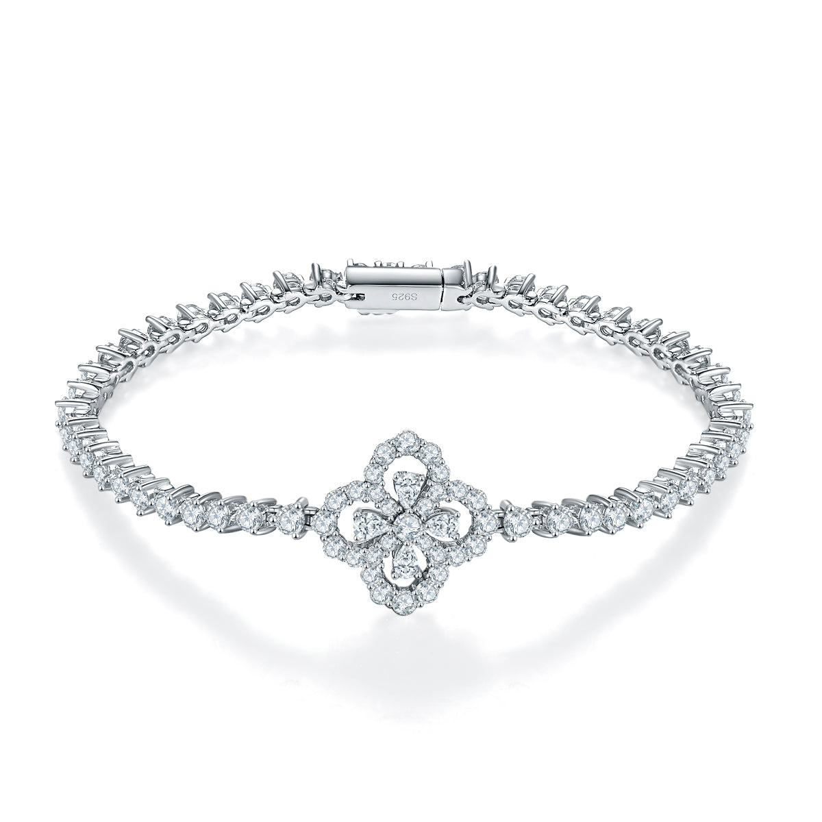 Moissanite Floral Cluster Tennis Bracelet in 925 Sterling Silver