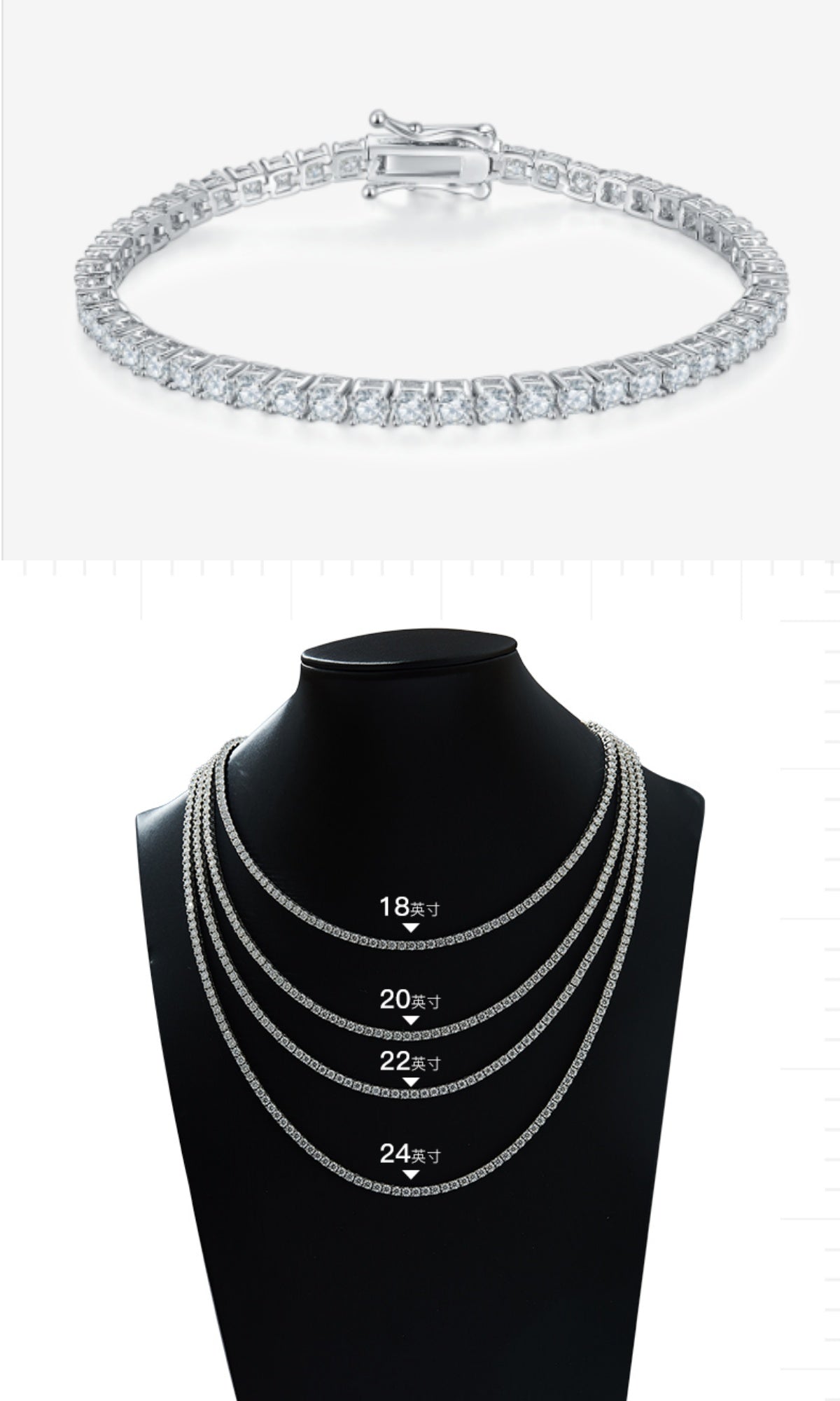 Round-Cut Moissanite Four-Prong Tennis Bracelet Necklace in 925 Sterling Silver