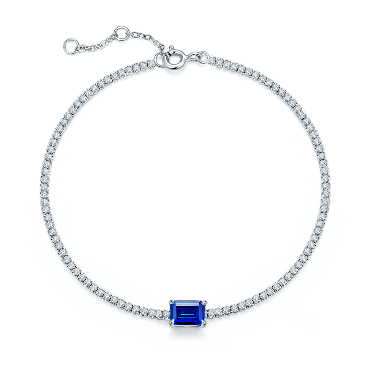Emerald-Cut Blue Sapphire Tennis Bracelet in 925 Sterling Silver