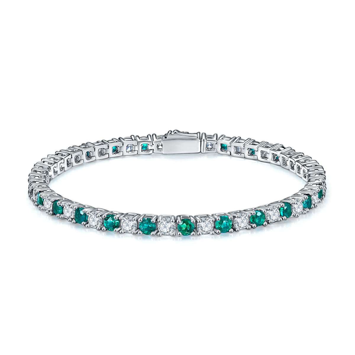 Round-Cut Lab-Created Gemstone Alternating Tennis Bracelet in 925 Sterling Silver