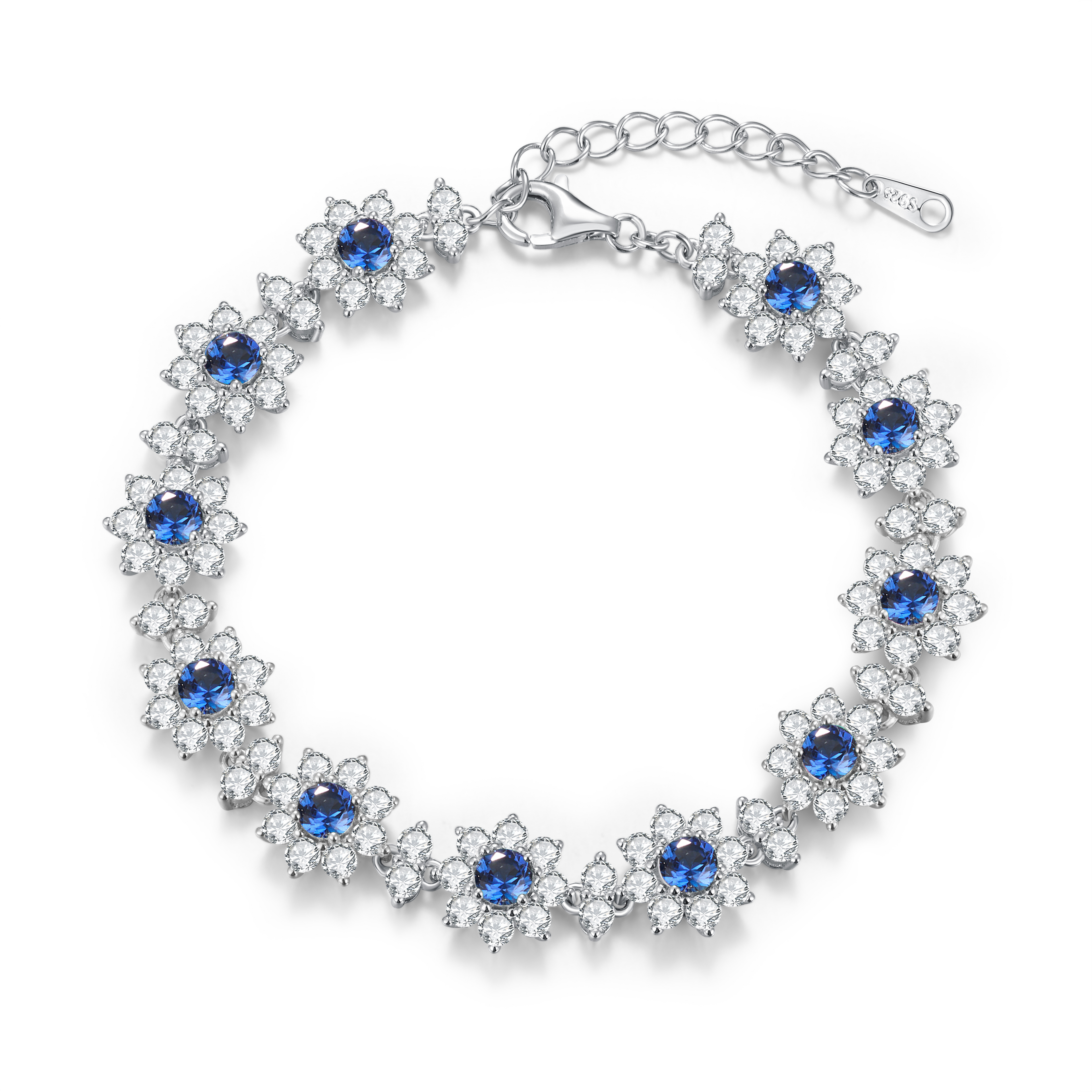 Round-Cut Lab Gem Floral Halo Tennis Bracelet in 925 Sterling Silver