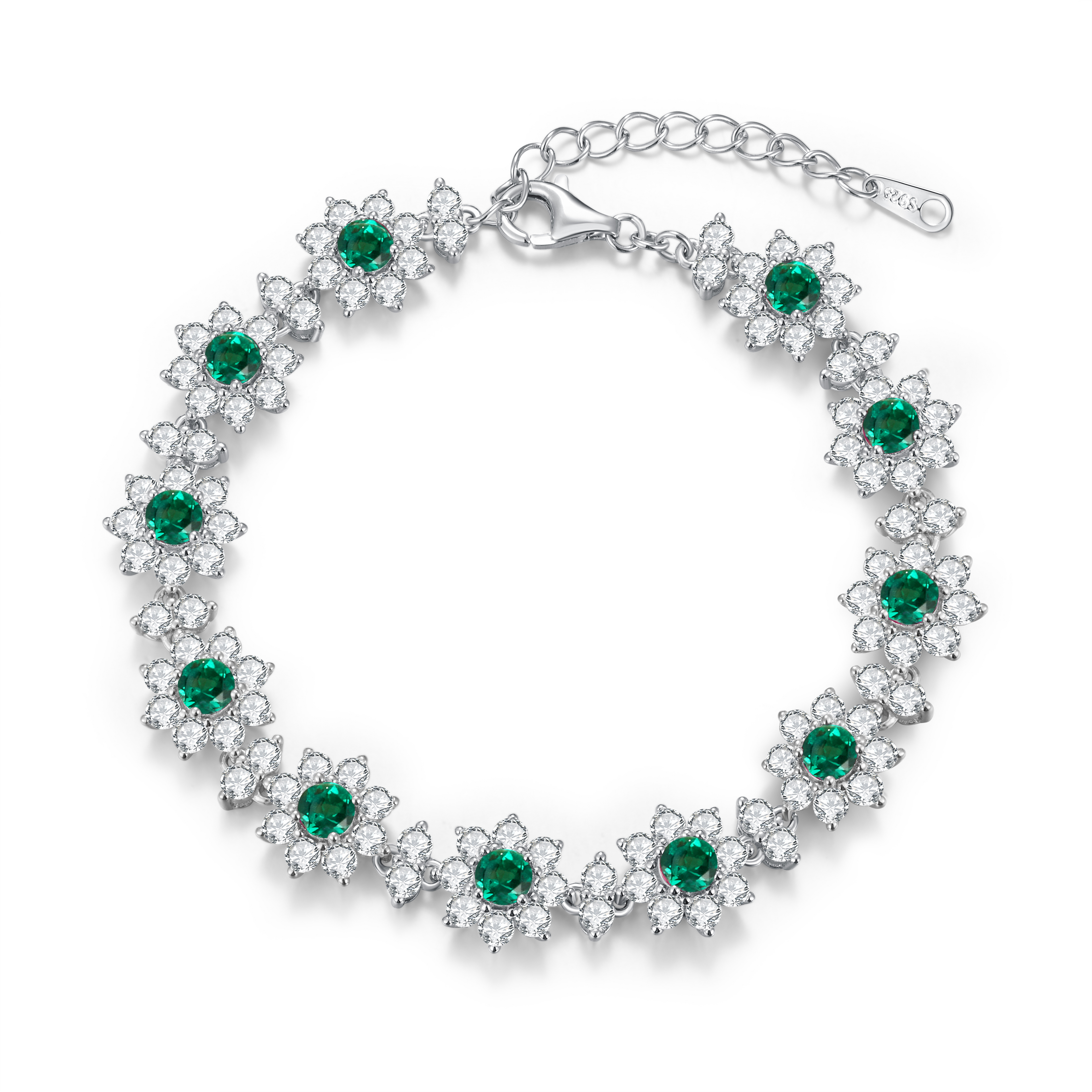 Round-Cut Lab Gem Floral Halo Tennis Bracelet in 925 Sterling Silver