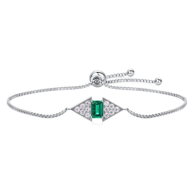 Emerald-Cut Lab Gemstone Art Deco Slider Bracelet in 925 Sterling Silver