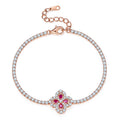 Lab Ruby Floral Cluster Tennis Bracelet in Rose Gold Plated Sterling Silver