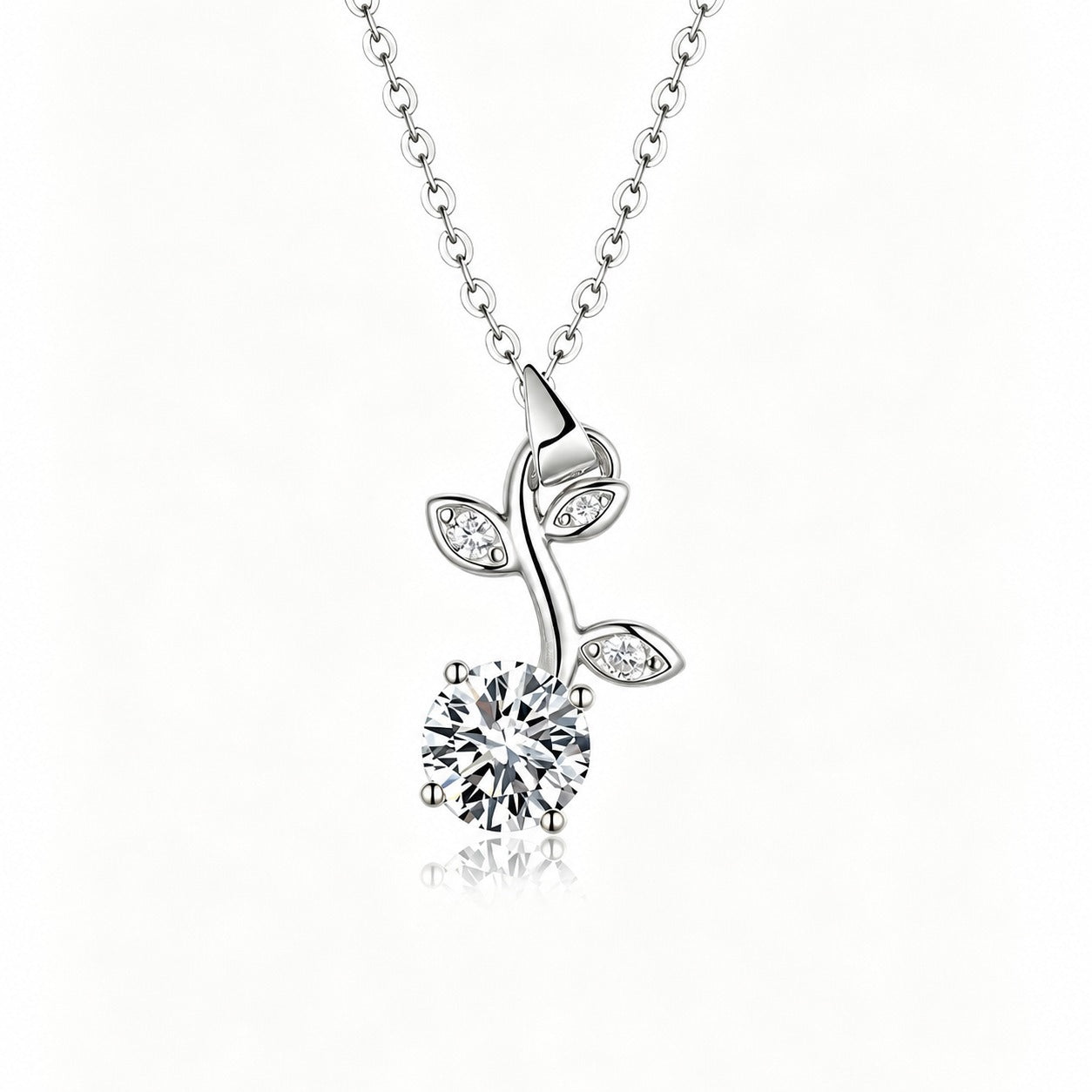 Natural Branch Leaf Moissanite  925 Sterling Silver Necklace
