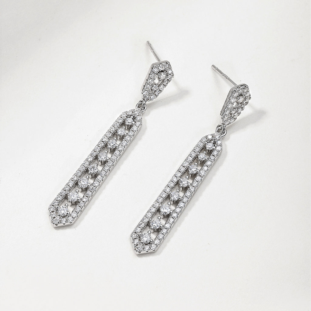 Geometric Long Bar Drop Earrings Moissanite 925 Sterling Silver White Gold Tone Dangle Earrings For Women Elegant Party Wedding Modern Fashion Fine Jewelry Gift 2026 New