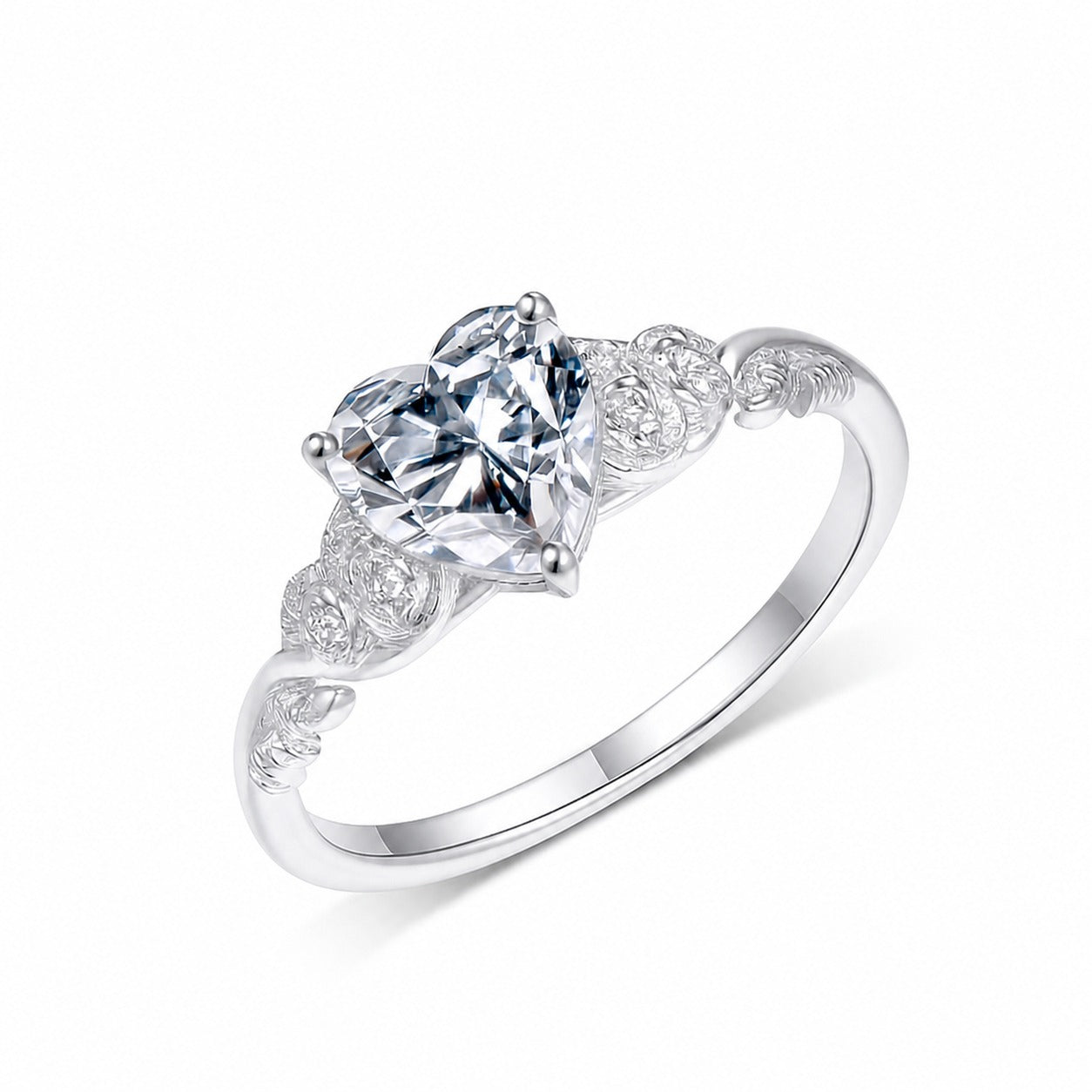 Romantic Heart Shaped Moissanite 925 Sterling Silver Ring